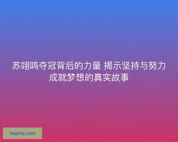 苏翊鸣夺冠背后的力量 揭示坚持与努力成就梦想的真实故事